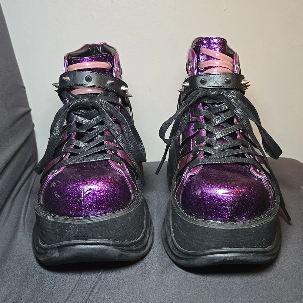 Demonia Plant Neptunez 100 UV Unisex Platform Purple Glitter Hologram Sneakers - Picture 5 of 16